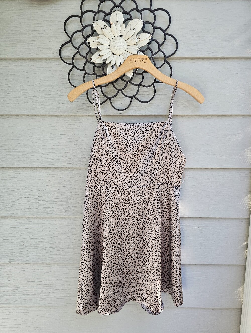NWT. Lola Grace Leopard Print Spaghetti Strap Mini Dress - Neutral Tones